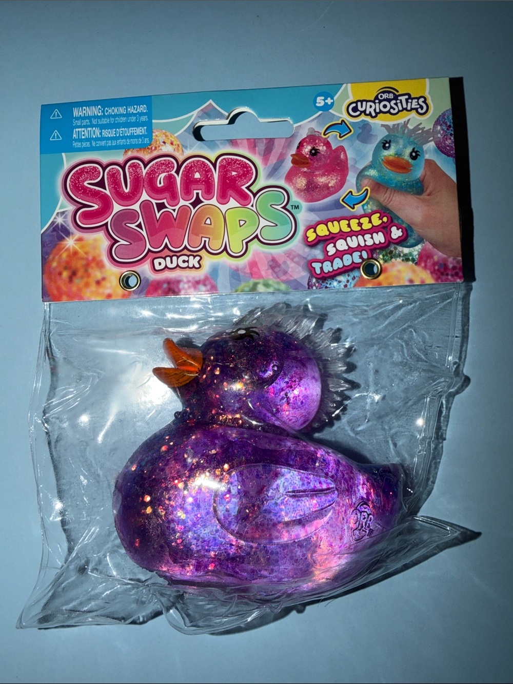 NWT Sugar Swaps Sparkle Purple Duck Squishy Toy Fidget Mohawk Sensory Glitter